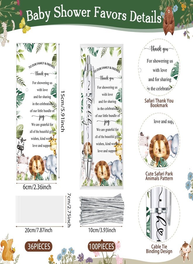 Dinifee 36 Sets Safari Park Baby Shower Favors Pens Includes 36 Rolling Paper Ballpoint Pens and Greeting Bookmarks Safari Jungle Baby Shower Game Prizes Party Favors Return Gifts - Image 3